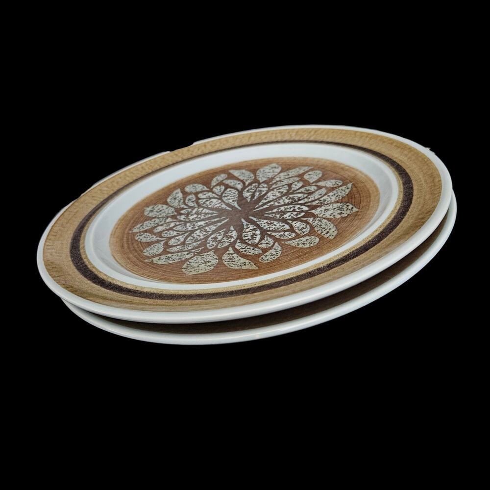 Franciscan Earthenware Madeira Brown Floral Dinner Plates Set of 2 USA Vintage